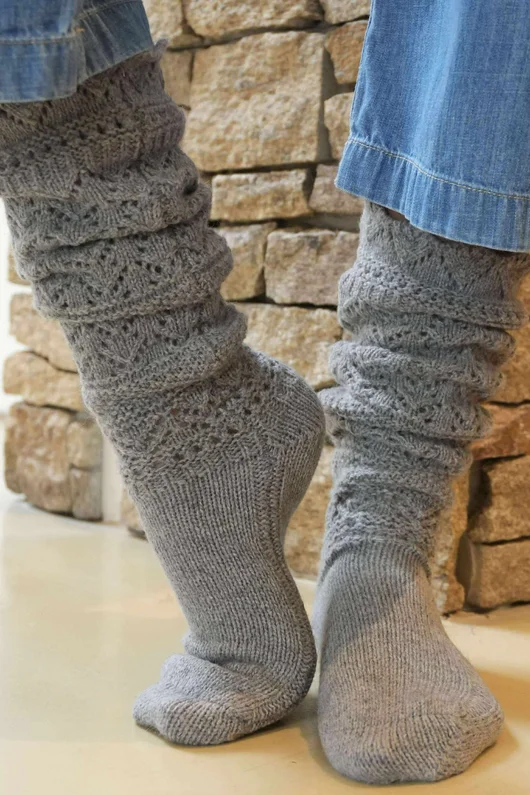 Pointelle Knit Slouch Socks Grey 